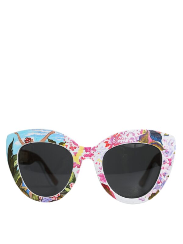 Dolce & Gabbana Multicolor Wood Crystal Brass Frame Floral Hand Paint Sunglasses