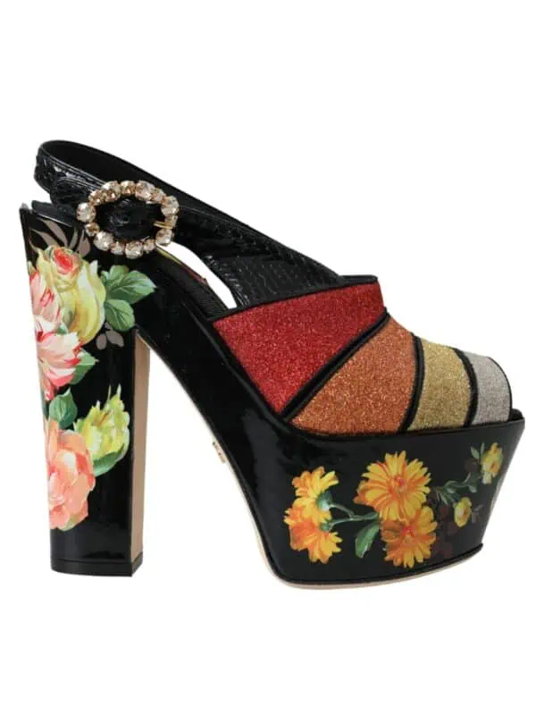 Dolce & Gabbana Multicolor Floral Crystal Platform Sandals Shoes