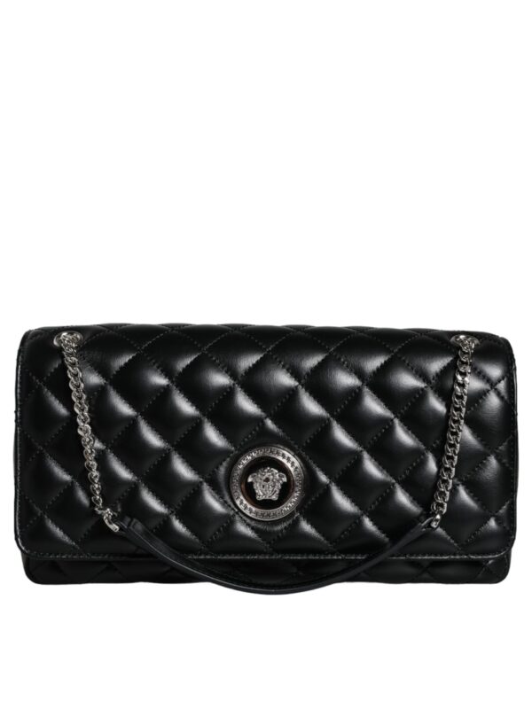 Versace Black Quilted Lambskin Leather Crossbody Shoulder Bag