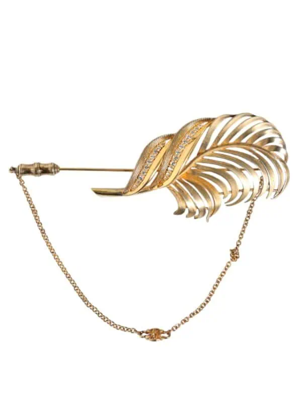 Dolce & Gabbana Gold Tone 925 Sterling Silver Leaf Crystal Chain Brooch