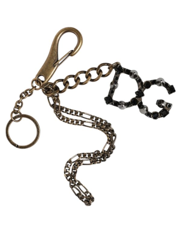 Dolce & Gabbana Silver Tone Metal DG Logo Crystal Keychain Keyring