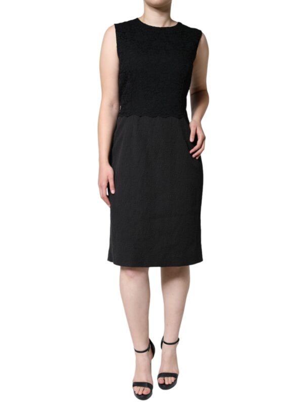 Dolce & Gabbana Black Cotton Sheath Knee Length Dress