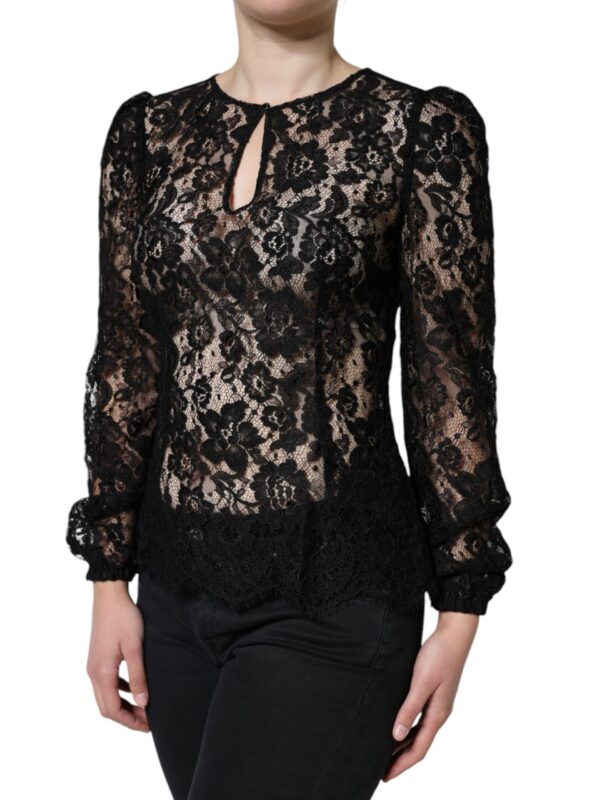 Dolce & Gabbana Black Floral Lace See Through Long Sleeve Top