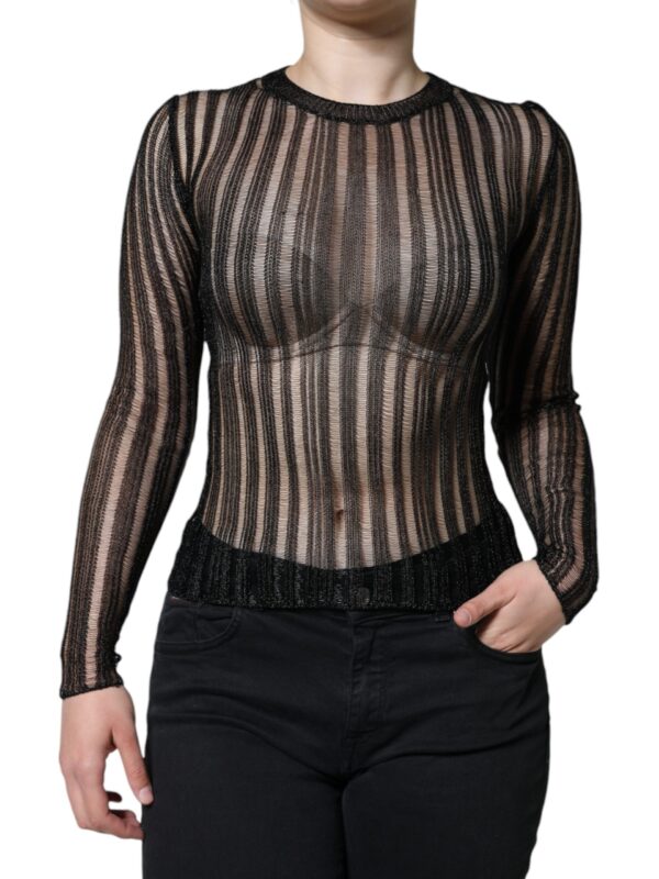 Dolce & Gabbana Black Stripe See Through Long Sleeves Top