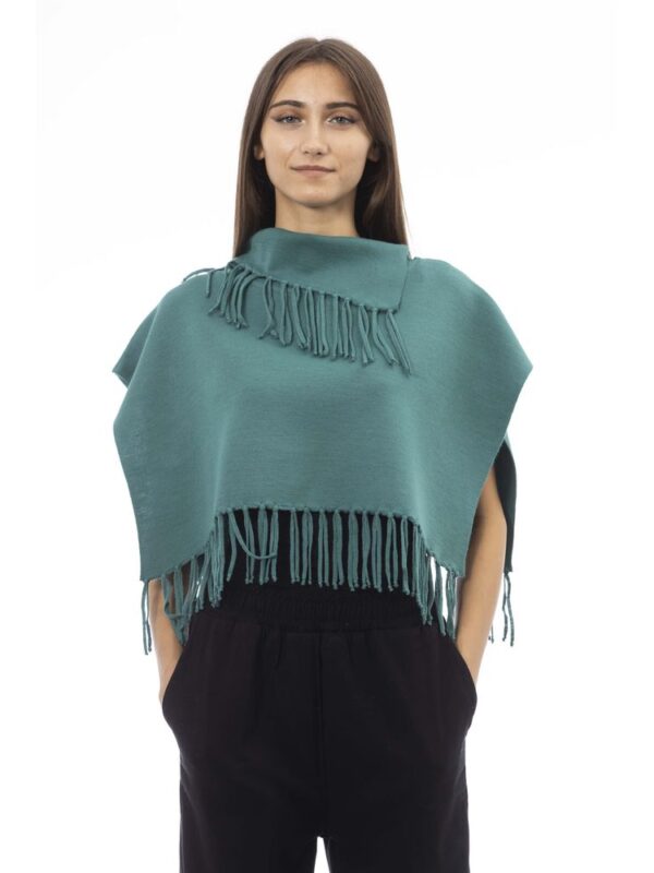 Alpha Studio Green Wool Women Poncho with Fringes