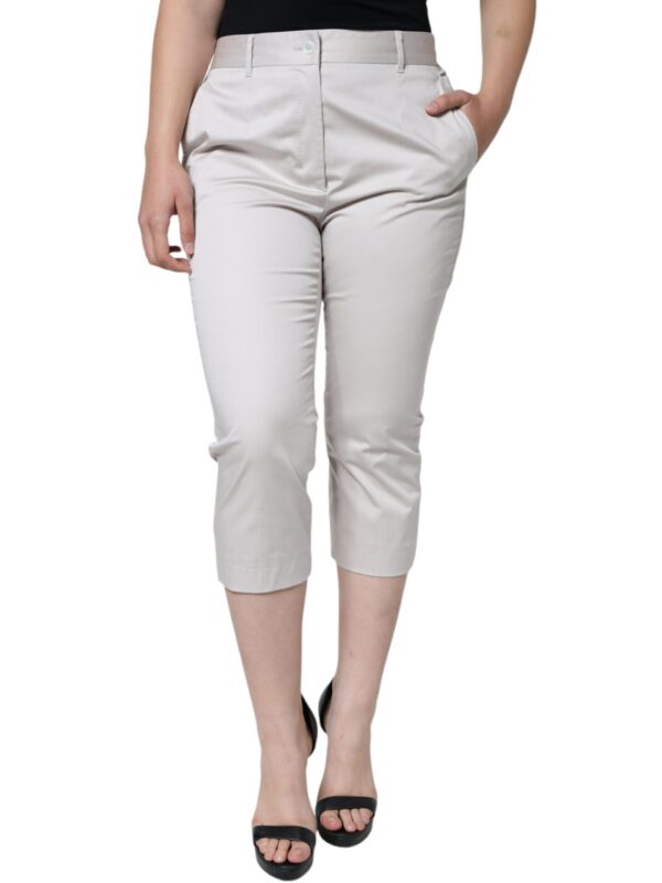 Dolce & Gabbana White Cotton Mid Waist Cropped Skinny Pants