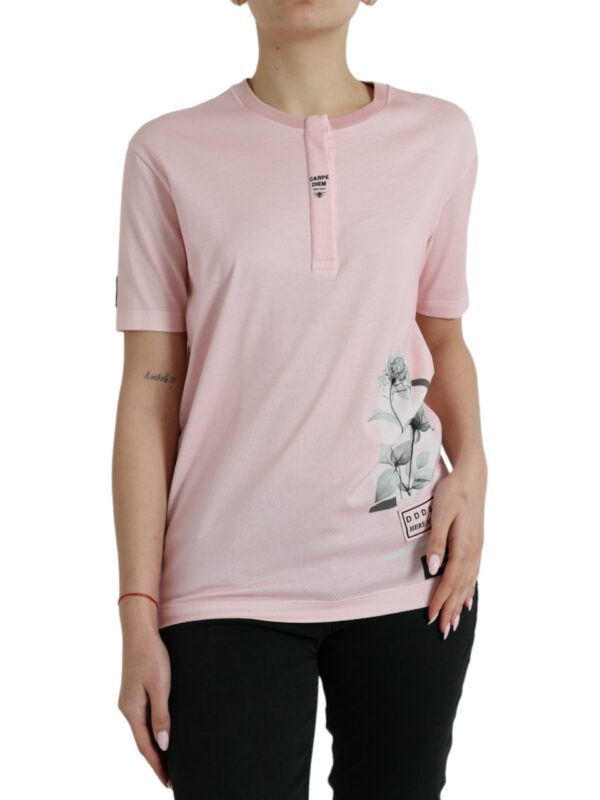 Dolce & Gabbana Pink Floral Print Cotton Short Sleeves T-shirt