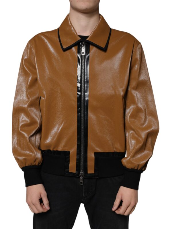 Dolce & Gabbana Brown Leather Full Zip Men Bomber Jacket