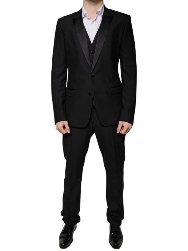 Dolce & Gabbana Black Wool 3 Piece Slim Fit Formal Suit