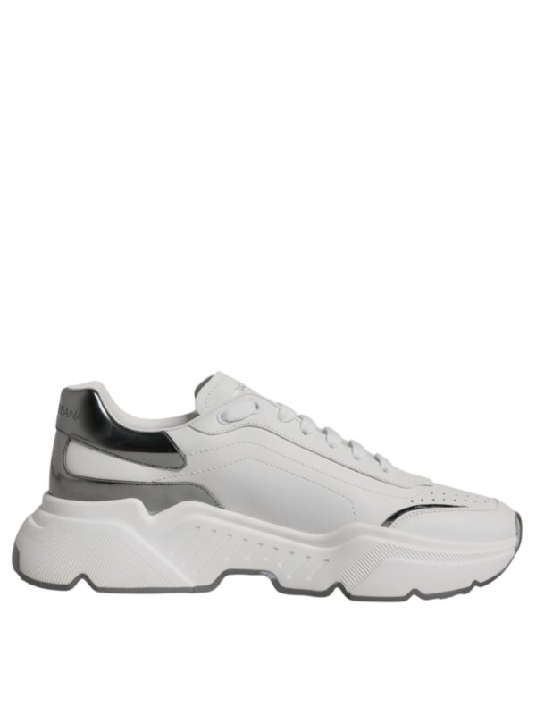 Dolce & Gabbana White Silver DAYMASTER Leather Sneakers Shoes