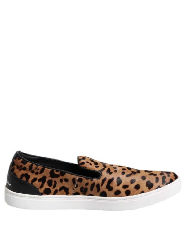 Dolce & Gabbana Brown Calfskin Fur Leopard Men Sneakers Shoes