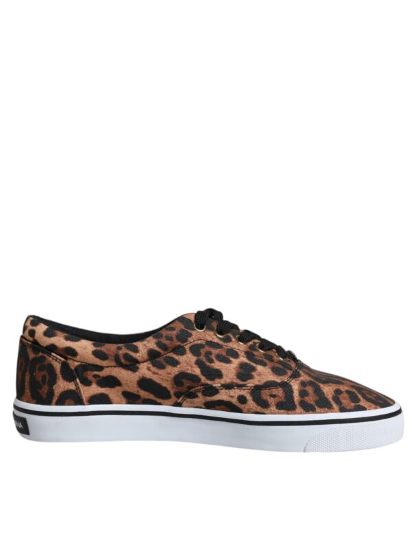 Dolce & Gabbana Brown Leopard Logo Print Cotton Sneakers Shoes