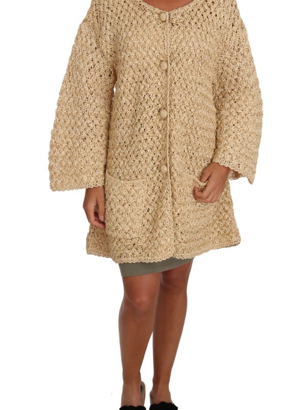 Dolce & Gabbana Beige Cardigan Crochet Knitted Raffia Sweater