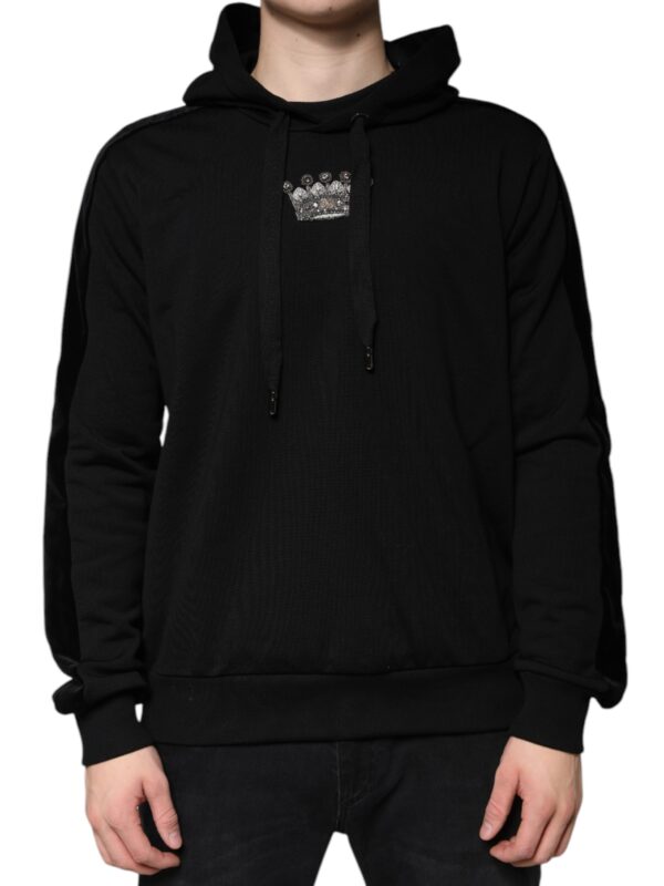 Dolce & Gabbana Black Crown Cotton Hooded Sweatshirt Sweater