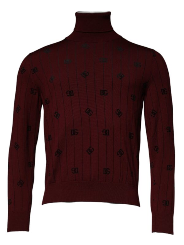 Dolce & Gabbana Maroon Monogram Turtleneck Pullover Sweater