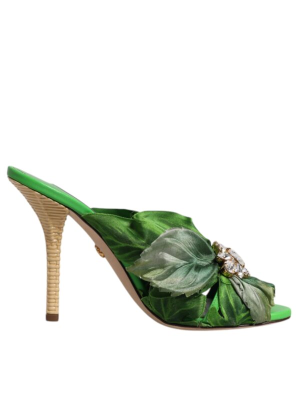 Dolce & Gabbana Green Crystal Slides KEIRA Sandal Shoes