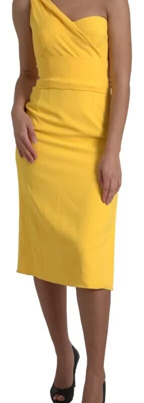 Dolce & Gabbana Yellow One Shoulder Side Slit Midi Dress