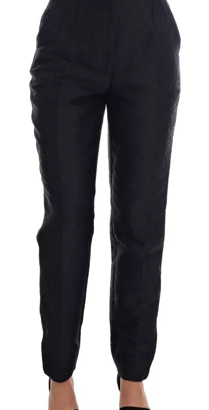 Dolce & Gabbana Black Floral Brocade High Waist Pants