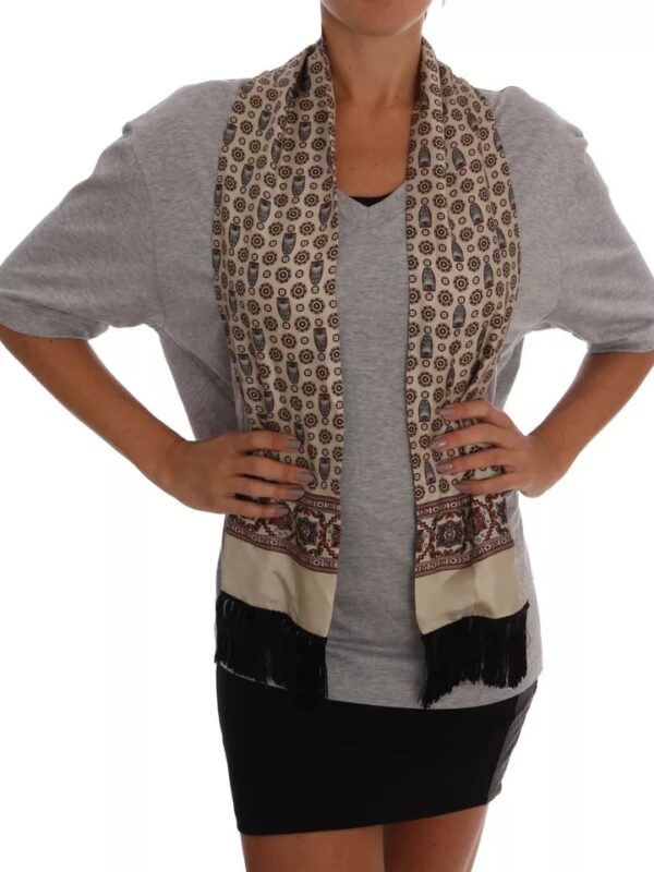 Dolce & Gabbana Gray Cotton Owl Silk Scarf Top T-shirt