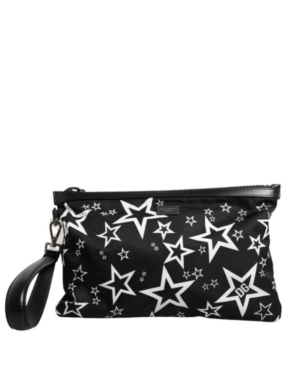 Dolce & Gabbana Black White Stars Pattern Clutch Pouch Bag