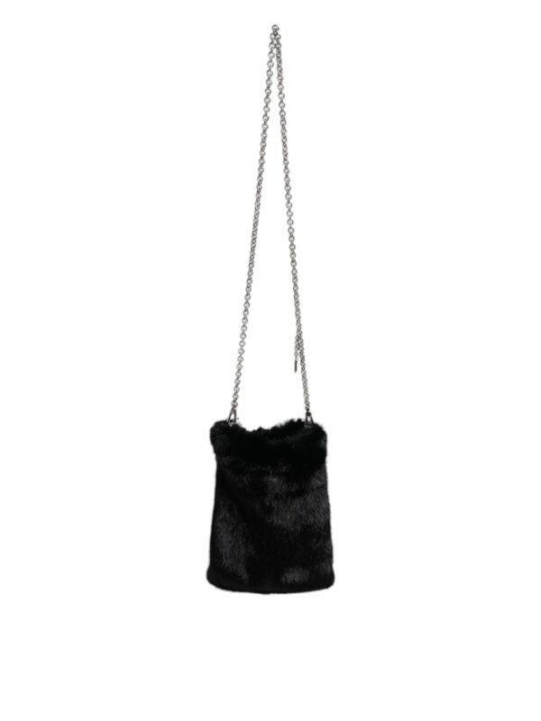 Dolce & Gabbana Black Faux Fur Silver Chain Crossbody Shoulder Purse Bag