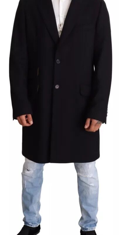 Dolce & Gabbana Blue Trench Coat Long Wool Stretch Jacket