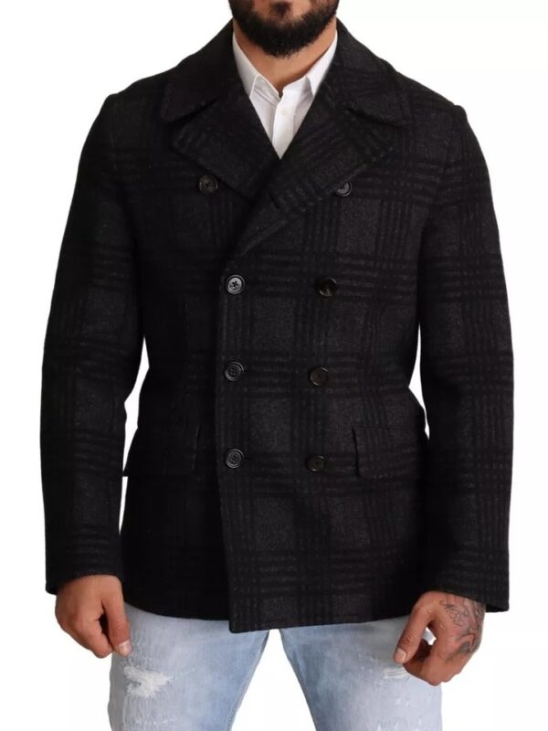 Dolce & Gabbana Black Trench Coat Check Wool Jacket