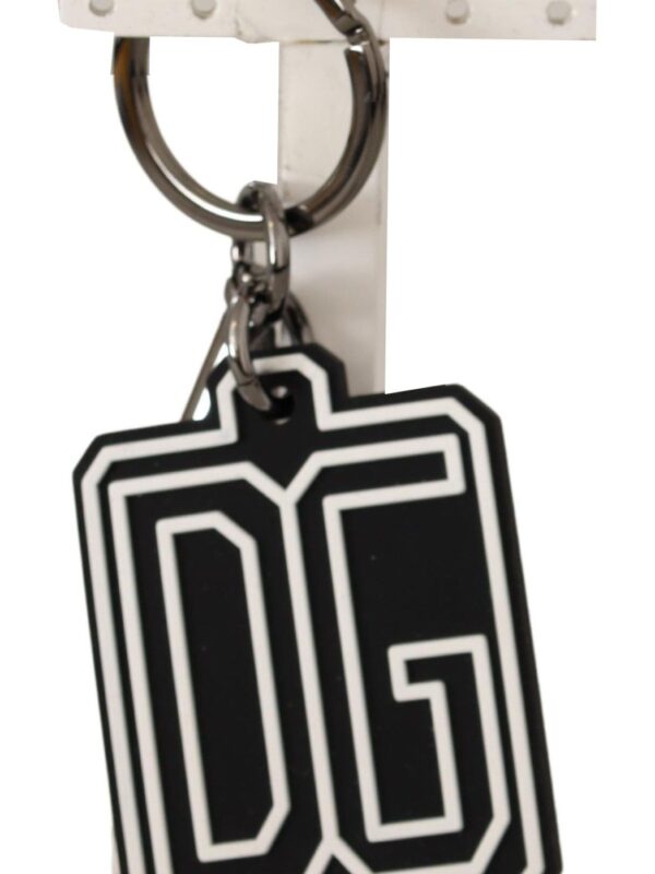 Dolce & Gabbana Black White DG Rubber Logo Silver Ring Keychain