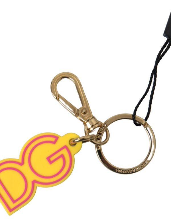 Dolce & Gabbana Yellow Rubber DG Logo Gold Brass Metal Keyring Keychain