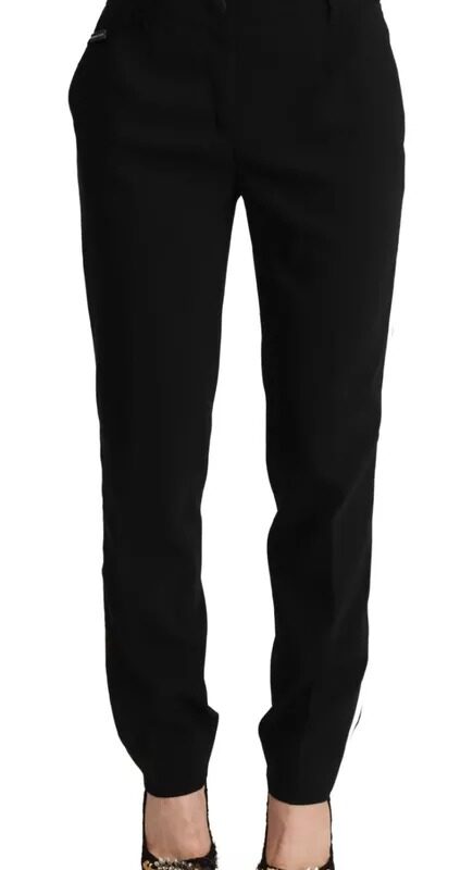 Dolce & Gabbana Black White Stripes Wool Tapered Pants