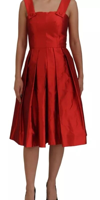 Dolce & Gabbana Red A-line Pleated Midi Satin Silk Dress
