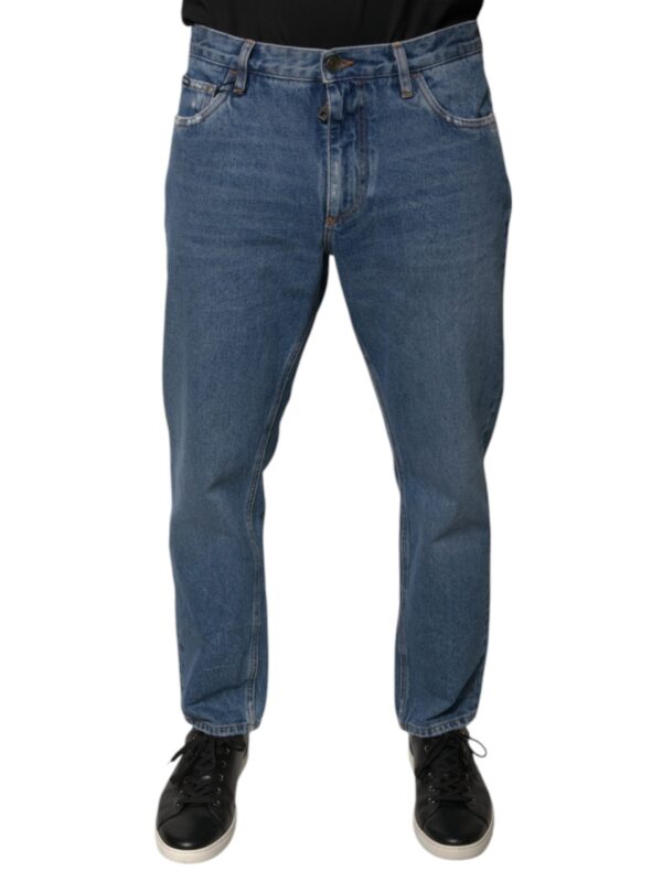 Dolce & Gabbana Blue Cotton Logo Men Loose Denim Jeans