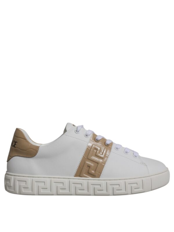 Versace White Brown Greca Print TPU Low Top Men Sneakers Shoes