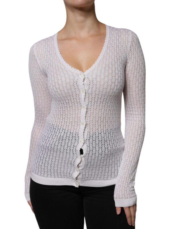 Dolce & Gabbana White Silk Button Down Cardigan Sweater