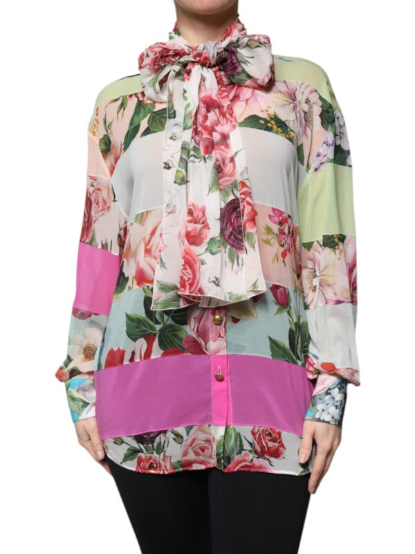 Dolce & Gabbana Multicolor Floral Patchwork Ascot Collar Top