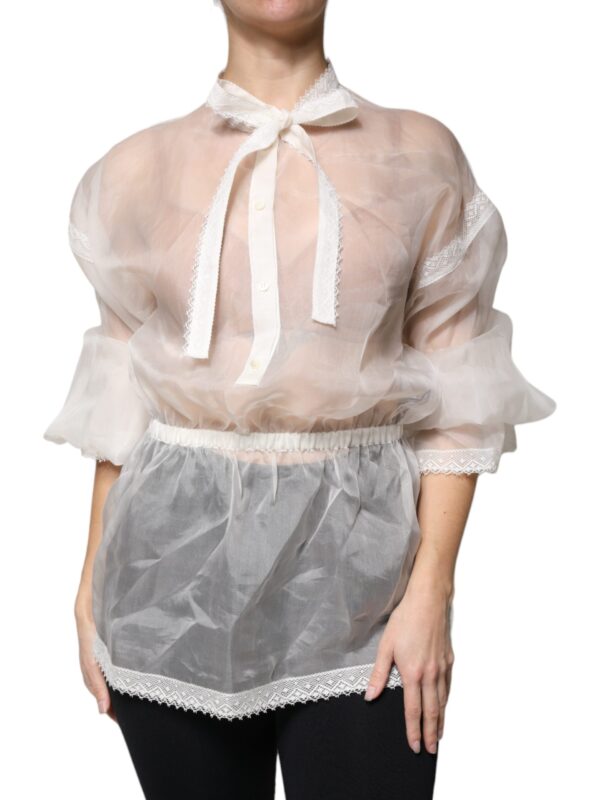 Dolce & Gabbana White Ascot Collar Long Sleeves Blouse Top