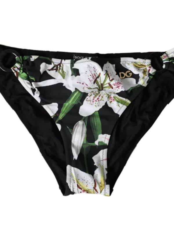 Dolce & Gabbana Black Lily Print Swimwear Bottom Beachwear Bikini