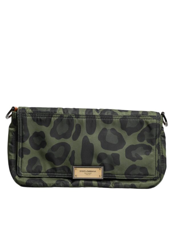 Dolce & Gabbana Green Nylon Leopard Print Shell Messenger Crossbody Bag
