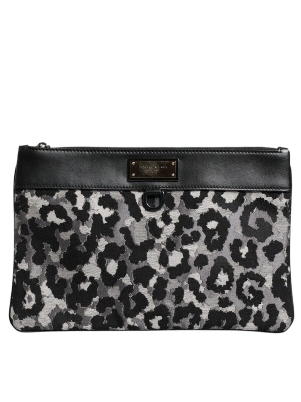 Dolce & Gabbana Multicolor Leopard Jacquard Logo Plaque Men Pouch Bag