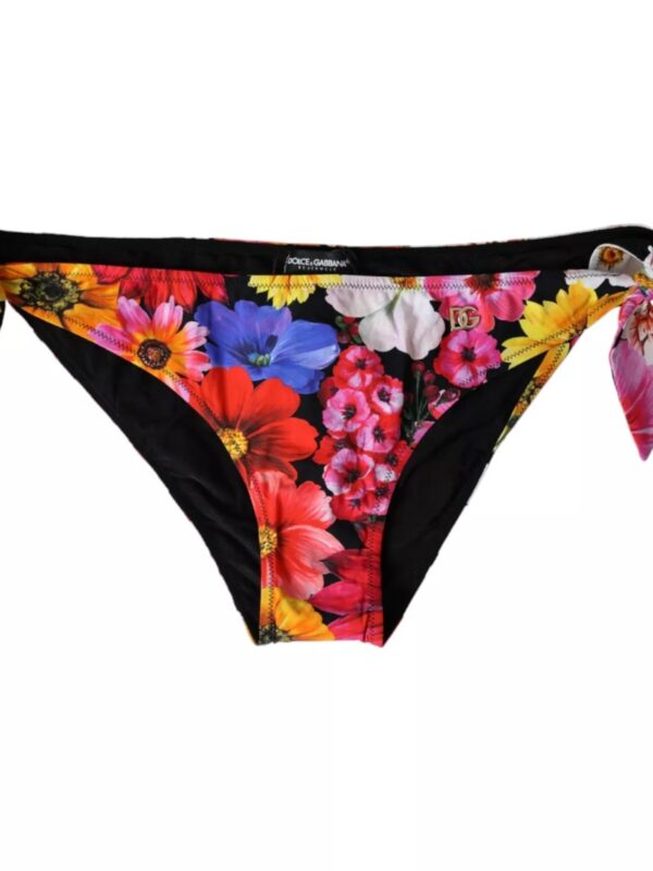 Dolce & Gabbana Black Floral Print Swimsuit Bikini Bottom Swimwear