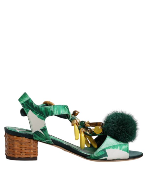 Dolce & Gabbana Green Crystal Fur Embellished Sandals Shoes