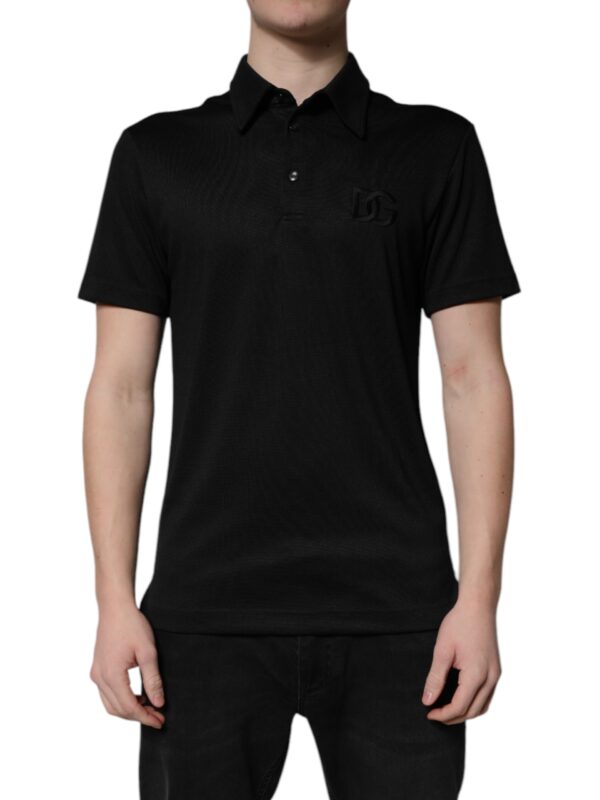 Dolce & Gabbana Black Polyester DG Logo Collared Polo T-shirt