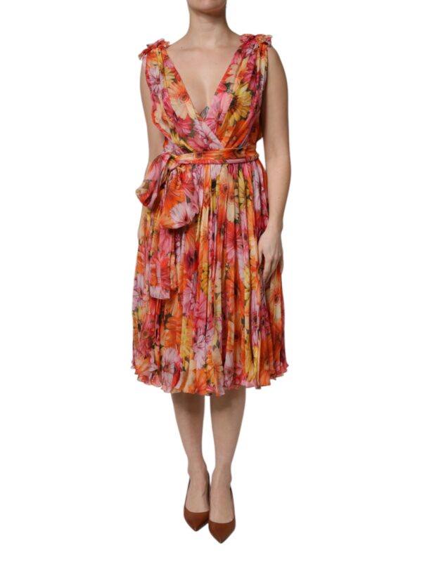 Dolce & Gabbana Multicolor Floral Silk V-neck Chiffon Dress
