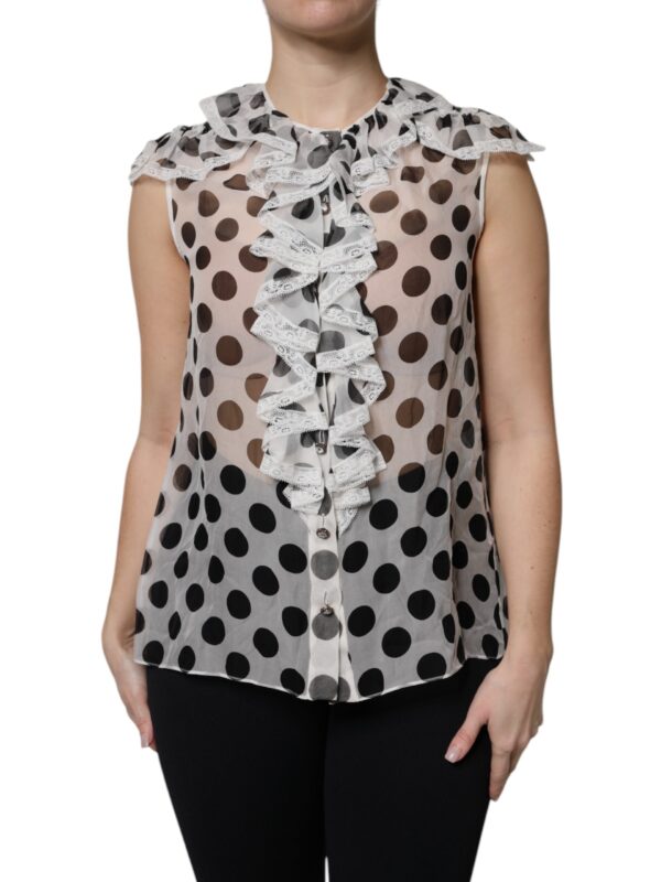 Dolce & Gabbana White Black Polka Dot Cotton Sleeveless Top