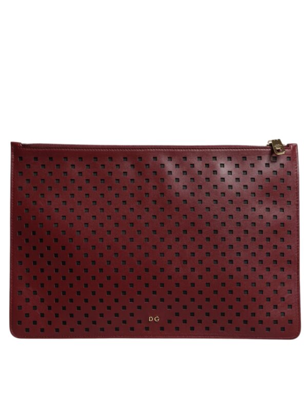 Dolce & Gabbana Burgundy Black Logo Embellished Men Zip Flat Pouch Bag