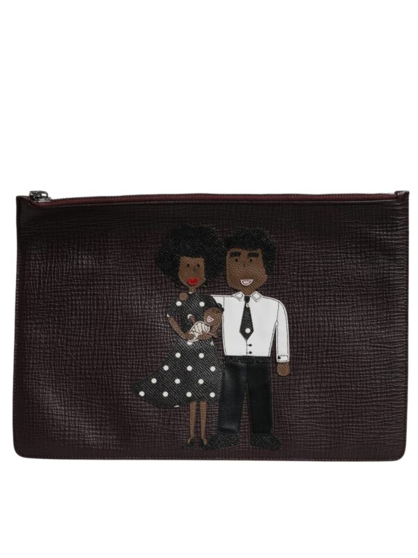 Dolce & Gabbana Brown Leather #DGFAMILY Embellished Men Clutch Pouch Bag
