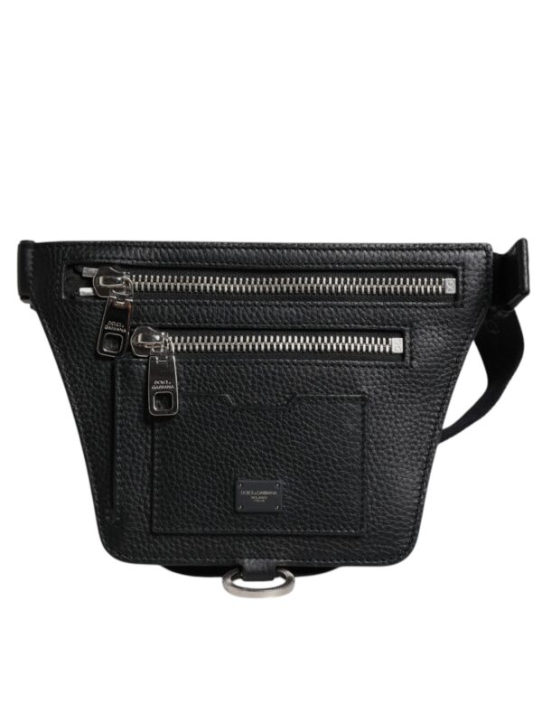 Dolce & Gabbana Black Calfskin Logo Plaque Belt Waist Men Fanny Pack Bag