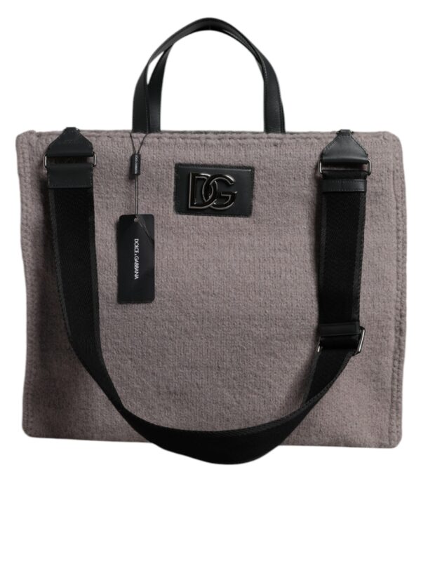 Dolce & Gabbana Grey Alpaca Wool Logo Plaque Tote Shoulder Bag