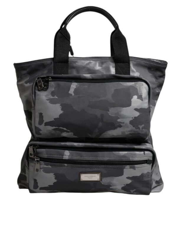 Dolce & Gabbana Gray Camo Cotton Multiple Compartments Tote Bag