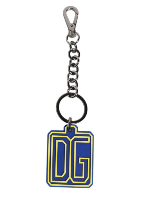 Dolce & Gabbana Blue Yellow DG Rubber Logo Silver Men's Keychain Keyring